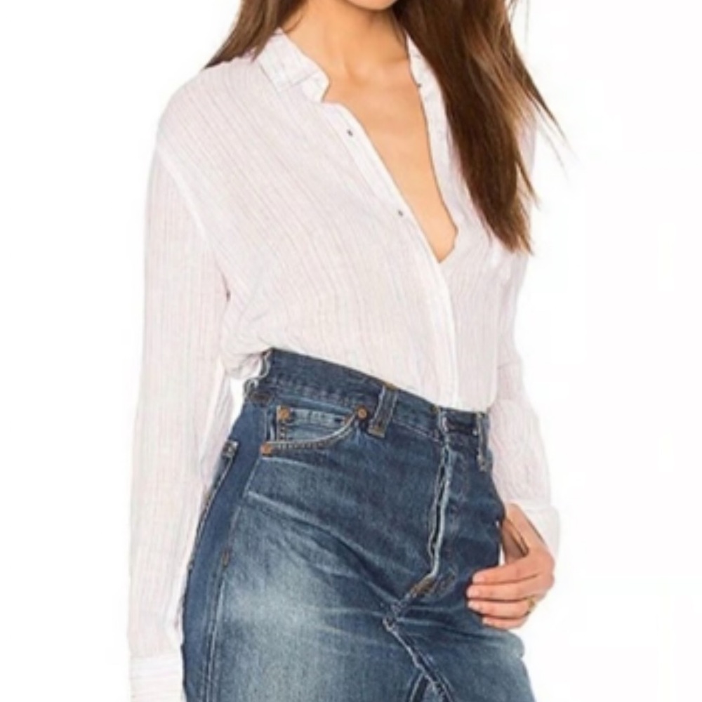 Rails Charli Oahu Rainbow Lurex Metallic
Stripe Button Up Blouse